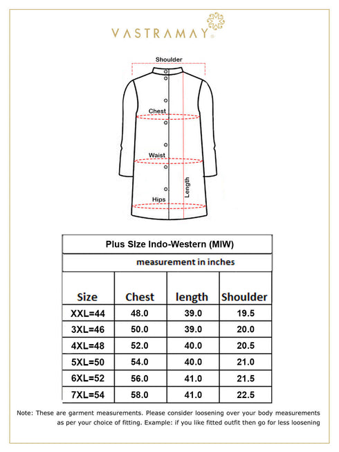 Vastramay Men's Plus Size Navy Blue Slim Fit Sherwani Only Top